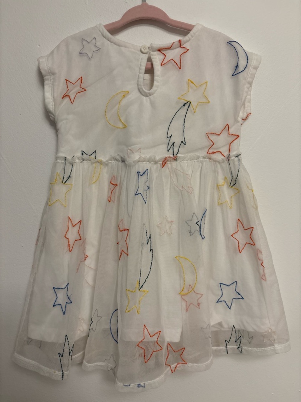 Hanna Andersson White Dress with Multicolor Star & Moon Embroidery - Picture 2 of 4